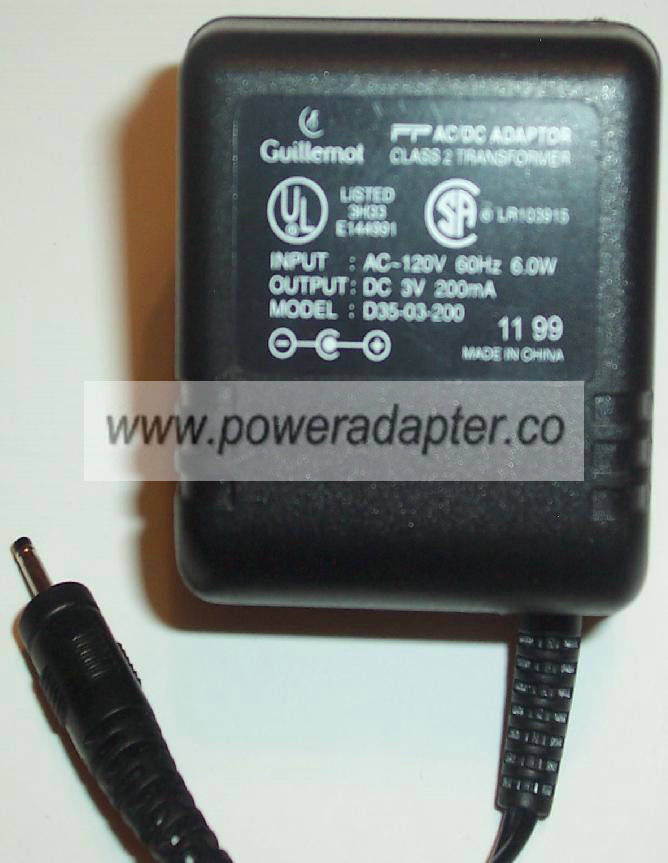 GUILLEMOT D35-03-200 AC DC ADAPTER 3V 200mA 6W POWER SUPPLY FOR - Click Image to Close